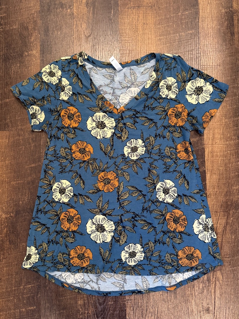 LuLaRoe Blue Floral Short Sleeve Tee